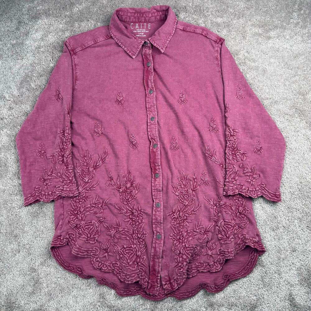 Caite Embroidered Boho Tunic Top Size L Scalloped Hem Anthropologie Festival